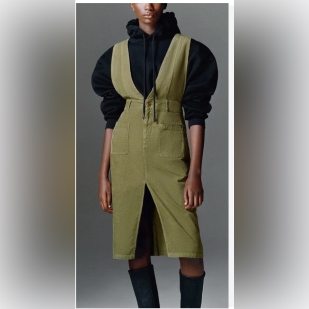 GUC Zara green cord overall dress • size M